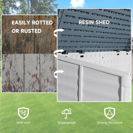 Devoko Resin Outdoor Storage Shed, 34 Cu Ft Outdoor Storage Cabinet Without Shelf, Waterproof, Double Locks, Resin Storage for Trash Can, Garden Tools, Pool Supplies (Beige) Devoko