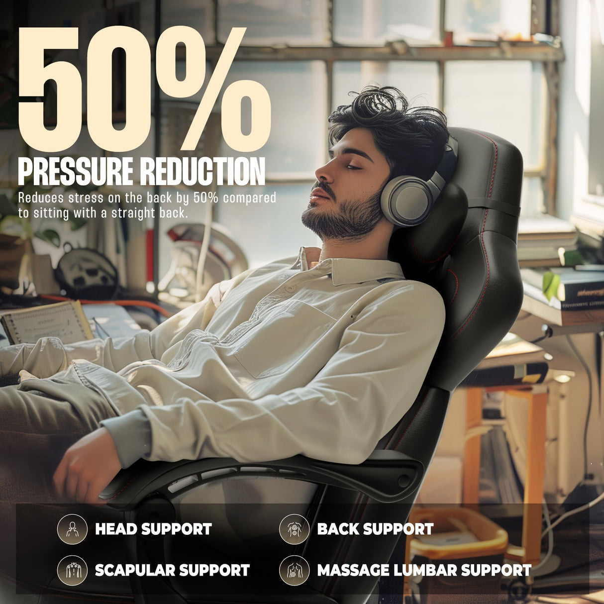 Dowinx Gaming Chair with Footrest, Gaming Chair for Heavy People, Gamer Chair for Adult with Massage, Computer Gaming Chair with PU, PC Game Chair for 200lbs (Black) Dowinx