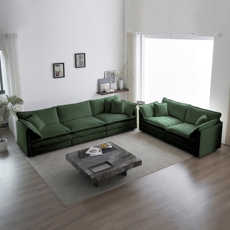 Tmsan 2 Piece Living Room Furniture Set, Green Chenille Deep Seat Loveseat and Sofa Set, Modern Luxury Sectional Cloud Couches for Apartment Office Tmsan