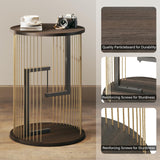 Side Table, Round End Table for Living Room, Bedroom, Black LED Nightstand with Twine Rope Design, Mid Century Modern Wood Accent Coffee Table, Antique Nightstand HUAHUU