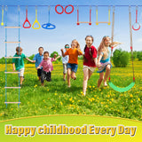 Ninja Warrior Kids Obstacle Course - 55 FT Durable Slackline with 8 Obstacles - Fun and Challenging Outdoor Course for Active Kids 3+ Years Old FAHKNS