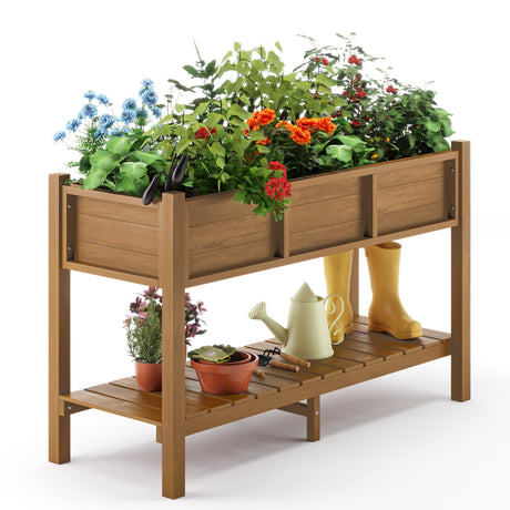LUE BONA Raised Planter Box with Legs, 47 * 18 * 29 in, Raised Garden Bed with Tools and Storage Shelf, Weather Resistant, 3-Year Warranty, Standing Growing Bed Herb Planter for Vegetable, Brown LUE BONA