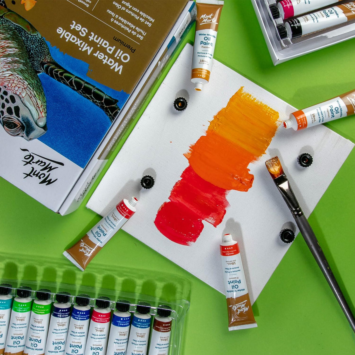Mont Marte Premium H2O Water Mixable Oil Paint Set, 36 Piece, 18ml Tubes. Mixable with a Range of Mediums. Easily Washes Up with Water. Mont Marte