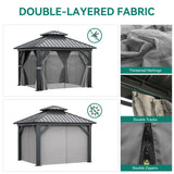 YITAHOME 10x10ft Gazebo Hardtop with Nettings and Curtains, Heavy Duty Double Roof Galvanized Steel Outdoor Combined of Vertical Stripes Roof for Patio, Backyard, Deck, Lawns, Gray YITAHOME