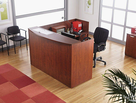 Valencia Reversible L Shape Laminate Office Furniture Reception Desk Medium Cherry Finish Valencia