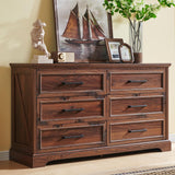 JXQTLINGMU Farmhouse 6 Drawers Dresser for Bedroom, 52'' Wide Large Wood Dressers with Bar Handles, Chests of Drawers with Storage Dressers Organizer for Bedroom, Hallway Off White JXQTLINGMU