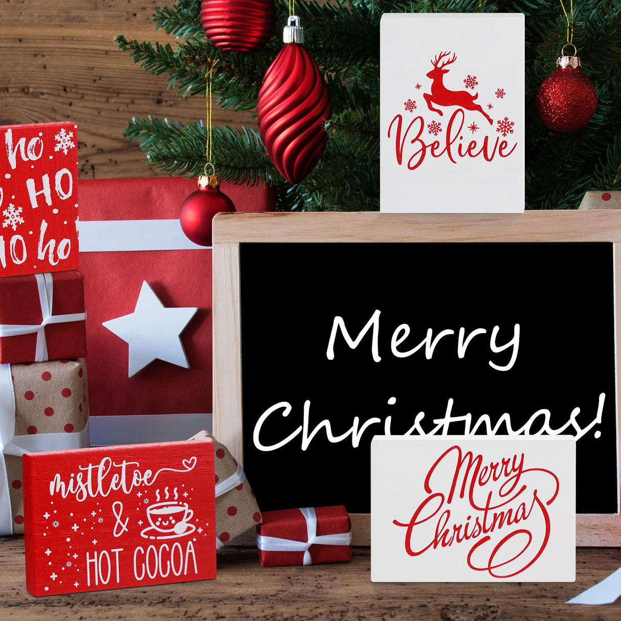 9 Pack Christmas Wooden Signs Farmhouse Christmas Tiered Tray Decorations Christmas Table Decor Christmas Block Signs for Xmas Holiday Party Table Centerpiece Home Crafts Decorations Roowest