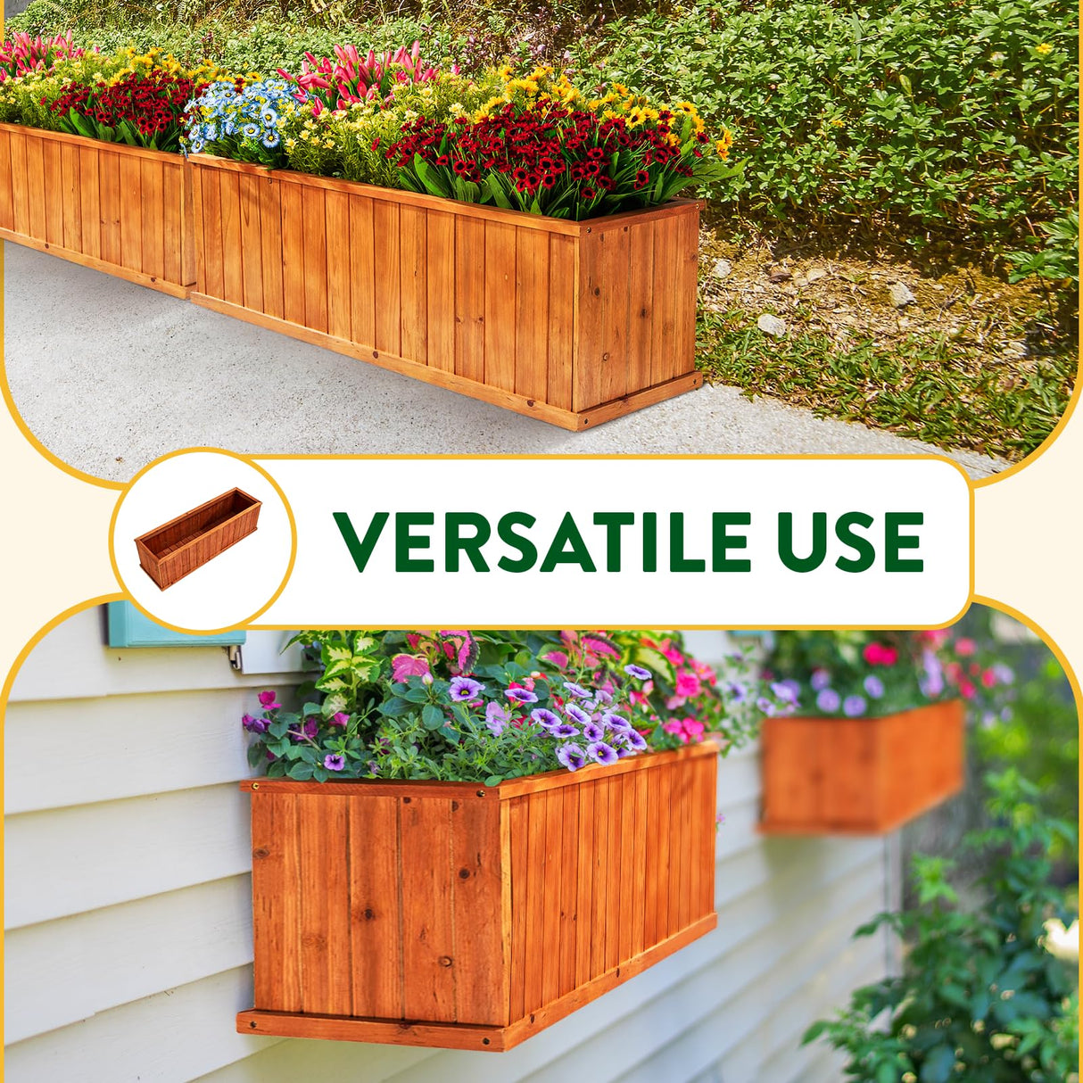 Idzo Wooden Window Box 40 in, Spacious Wooden Planter Boxes with Convenient Drainage Holes, Durable Oil Coated Window Box for Flowers & Plants, Decor Garden, Balcony, Backyard, Easy Assembly IDZO