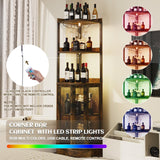 EOYUTLLY Corner Bar Cabinet With Power Outlet and LED Strip, 65" H 5-Tier Liquor Wine Display for Home, Storage Solution for Living Room, Kitchen, Home Bar, Brown EOYUTLLY