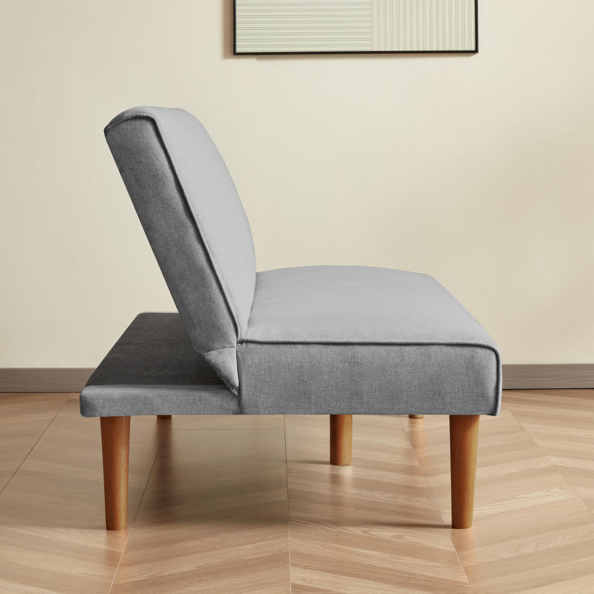 HomePop Upholstered Bergen Convertible Futon Sofa Bed, Modern Sofa Couches for Living Room, Small Spaces, Dorm, Apartment, Gray Woven HomePop