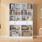 IRONCK Bookcase and Bookshelves, 70" Tall Bookshelf Floor Standing 6 Tiers Display Storage Shelves, Book Shelf with Drawers for Home Office, Living Room, Bedroom, Library, White IRONCK