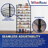 SafeRacks 10-Tier Pantry Shelf, Metal Wire Shelving Unit with Adjustable Shelves & Feet, Anti-Tip Kit, NSF Certified Steel Storage Rack for Kitchen or Garage Black 14" D×36" W×68" H SafeRacks