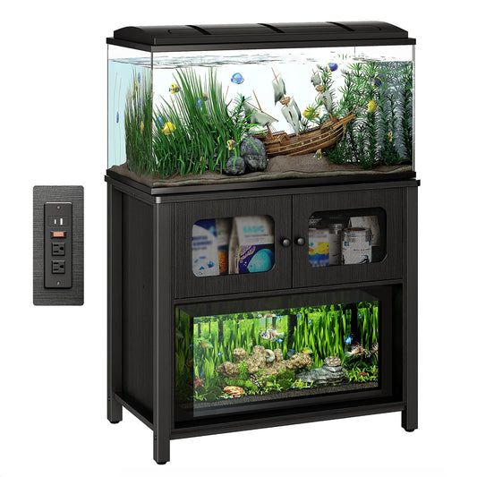 Redlife 40-50 Gallon Fish Tank Stand with Cabinet Storage,Aquarium Stand with Storage Cabinet, Reptile Tank and Power Outlet, Suitable for Turtle Tank, Reptile Terrarium,Black - WoodArtSupply