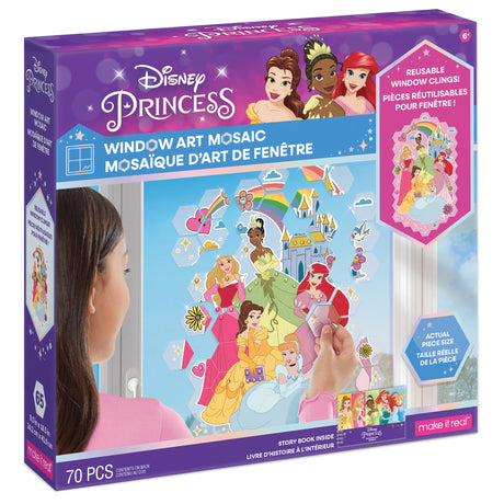 Make It Real Disney: Window Art Mosaic - Disney Princess - 70 pcs, Reusable Puzzle Window Clings, Creates a 9.5 x 16.5 Image, Kids Ages 6+ Make It Real