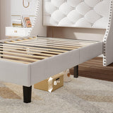 Feonase Velvet Twin Bed Frames with Luxury Wingback and Fast Charging Station,Twin Size Upholstered Button Tufted Storage Headboard Platform Bed,Wooden Slats Support,Noise-Free,Easy Assembly,White Feonase