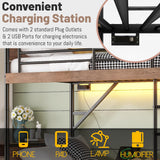 Twin XL Bunk Beds with LED Light and Charge Station for Kids and Teens , Industrial Heavy-Duty 2 IN 1 Convertible Gaming Bunk Bed with 2 Storage Drawers ,15.9" High Guard Rail,Space-Saving ,Black MoproBeti