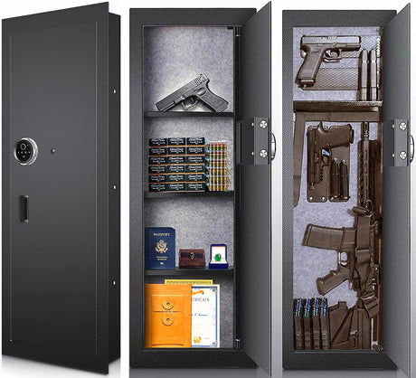 Langger Biometric Wall Safe, Hidden Fingerprint Security Long Wall Safe for Valuables, Rifle Shotgun Handguns, In Wall Safe Between Studs (4"D x 15"W x 45"H) LANGGER V