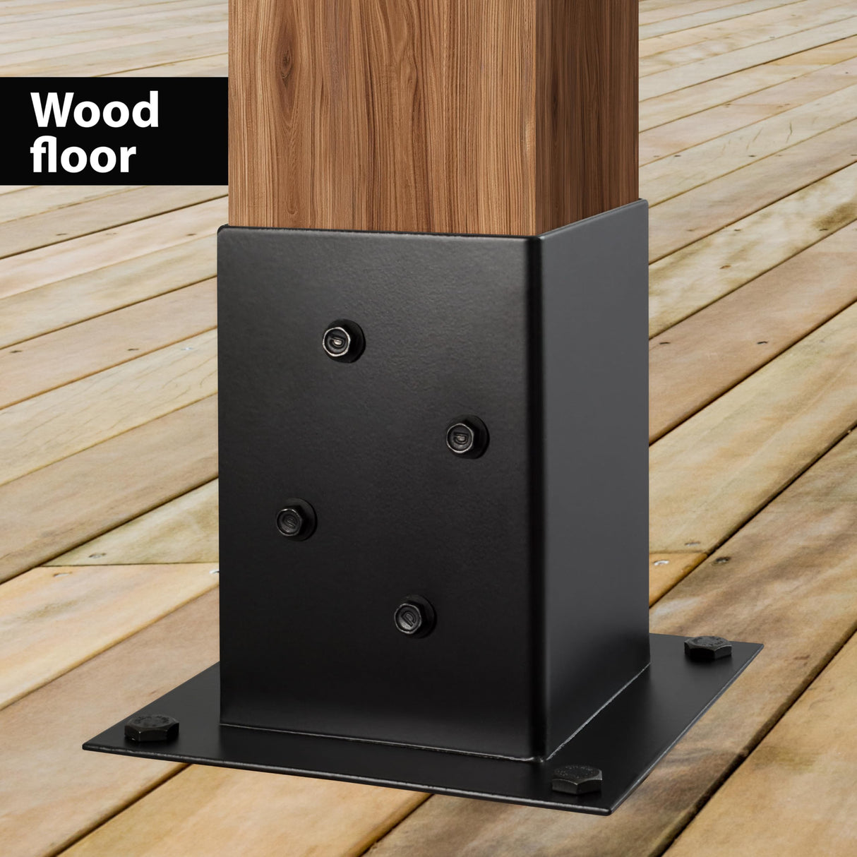 (4 PCS) LADECH 4x4 Post Anchor Base with Bottom Drainage Hole, Black Powder Coated Brackets for Fence Posts, Pergola, Mailbox Post, Come with Wood Screws and Concrete Anchors (4, 4x4) LADECH