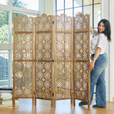 Svimi 5.75Ft Room Divider Wood Carved Wall Divider Indoor Folding Portable Partition Screen for Home Office Garden Terrace - 4 Panel (Antique Brown) Svimi