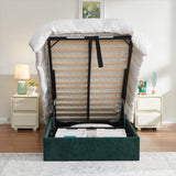 YUHUASHI Queen Size Hydraulic Storage Bed, Upholstered Platform Bed Frame, Modern Wingback Design Headboard, Velvet Fabric with Hydraulic Support Bars, No Box Spring Required (Ink Green, Twin) YUHUASHI