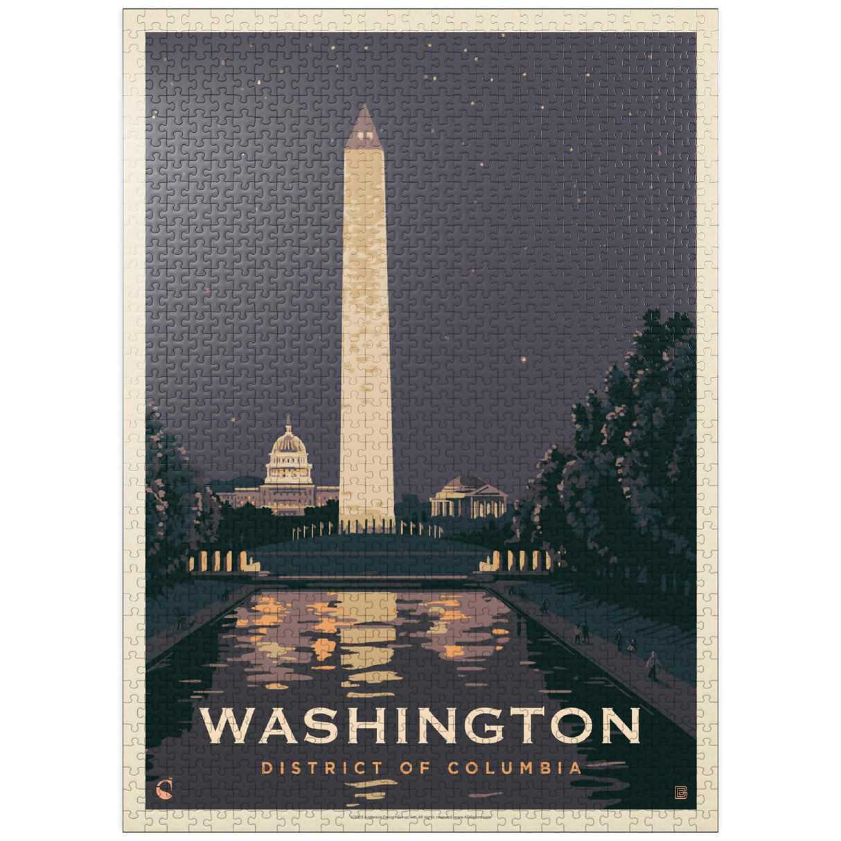 MyPuzzle Washington DC: Reflections of Freedom, Vintage Poster - Premium 1000 Piece Jigsaw Puzzle for Adults MyPuzzle.com