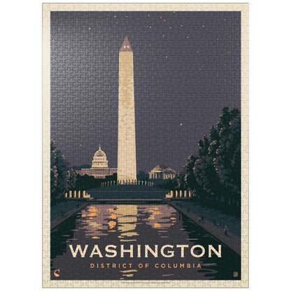 MyPuzzle Washington DC: Reflections of Freedom, Vintage Poster - Premium 1000 Piece Jigsaw Puzzle for Adults