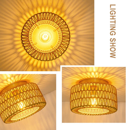 SineRise Rattan Ceiling Light Fixtures (12-Inch, LED Bulb Included), Hand-Woven Boho Flush Mount Ceiling Light, Rattan Chandelier for Hallway Kitchen Farmhouse Foyer Entryway Living Room(Gold - WoodArtSupply