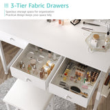 Lufeiya White Makeup Vanity Desk with Mirror and Lights, 40 inch Make Up Vanity Desks with Fabric Drawers & Power Outlet, Dressing Table and Chair Set for Girls Bedroom, White Lufeiya
