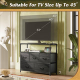 WLIVE Dresser for Bedroom, 5 Drawer Dressers with Charging Station, Fabric Chest of Drawers with Open Shelves, Storage Dresser for Living Room, Closet, Entryway, Charcoal Black Wood Grain Printt WLIVE