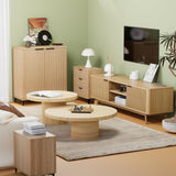 Royal Windsor Modern TV Stand for Living Room,Large TV Table with Fluted Door Cabinets and Open Shelves,Entertainment Center with Storage and TV Mount,Media Console Cabinet with Socket,Wood Grain Royal Windsor