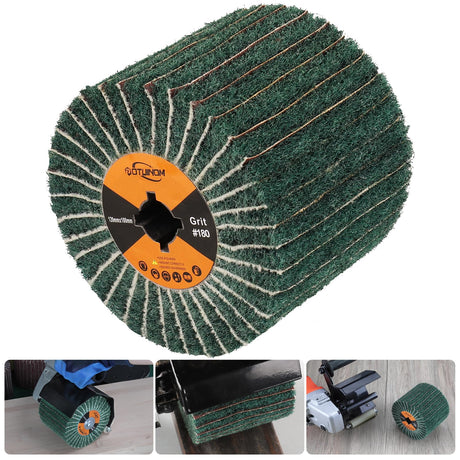 Non-Woven Wheel Surface Conditioning Tool, 180 Grit 120 x 100 x 19 mm Abrasive Drawing Polishing Wheel with Sandpaper for Wood Metal Burnishing Wheel 4.7"x 4" POTUINOM