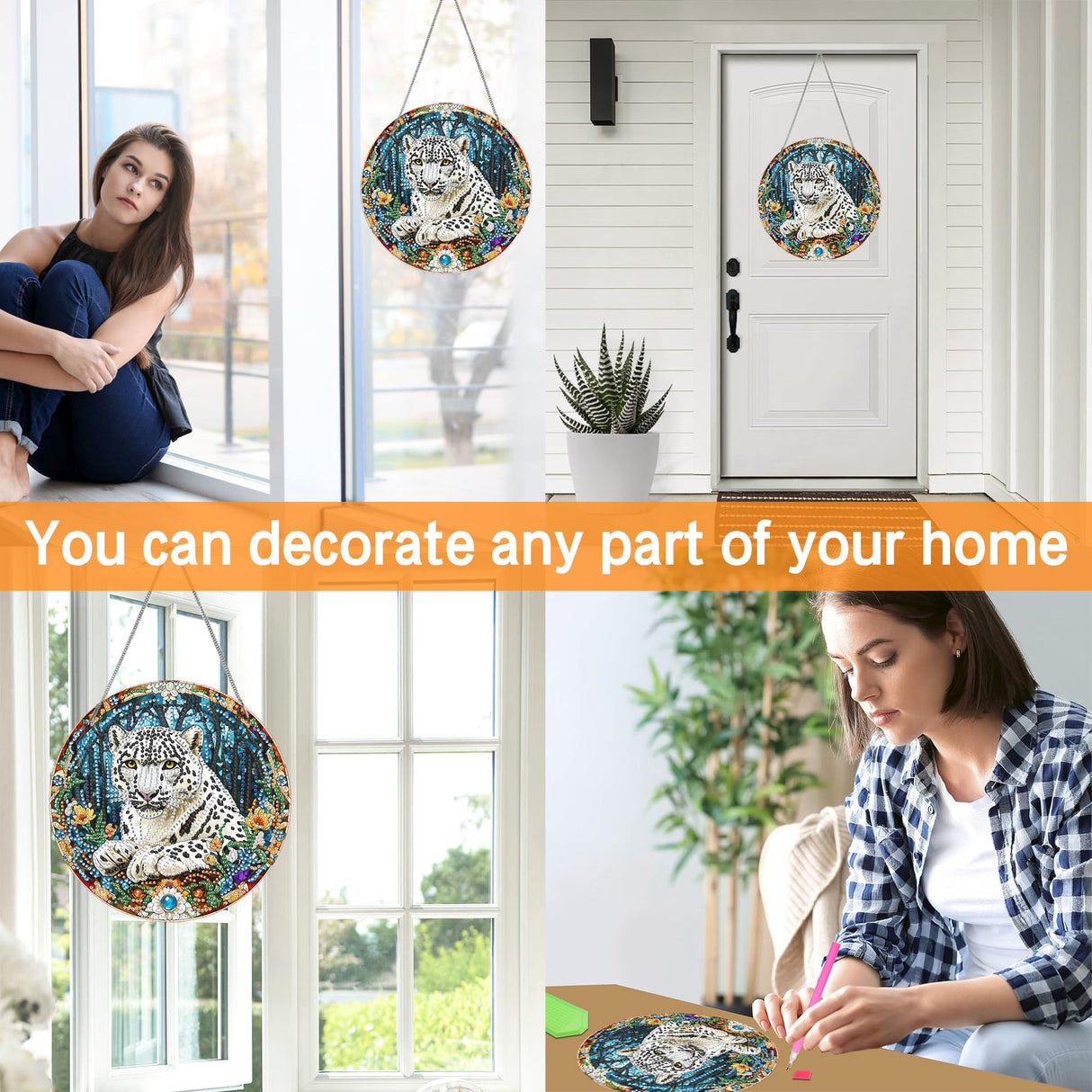 Ginfonr Diamond Painting Kits Hanging Pendant, Tiger Sun Catcher for Front Door Sign, Animal Rhinestone Diamond Decor for Porch, Double Sided Home Hanging Kits for Garden Wall Window (8 x 8inch) Ginfonr