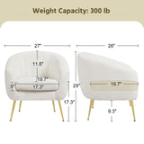 Yaheetech Sherpa Fabric Accent Chair, Modern Cozy Vanity Chair with Gold Metal Legs, Boucle Fabric Armchair with Removable Seat Cushion for Living Room Bedroom Office Guest Room, Ivory Yaheetech