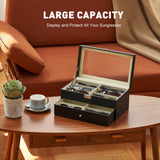 CO-Z Sunglasses Organizer with 12 Slots, Multiple Eyeglasses Eyewear Display Case for Women Men, 2 Story Leather Multi Sunglasses Jewelry Collection Holder with Drawer CO-Z