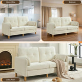 WUTUTUEE 65" Chenille Loveseat Sofa, Modern 2-Seater Love Seat Couch with Armrest Pillows, Storage Pockets, Easy Assembly, Upholstered Tufted Loveseat Sofa Couches for Living Room Bedroom, Beige WUTUTUEE