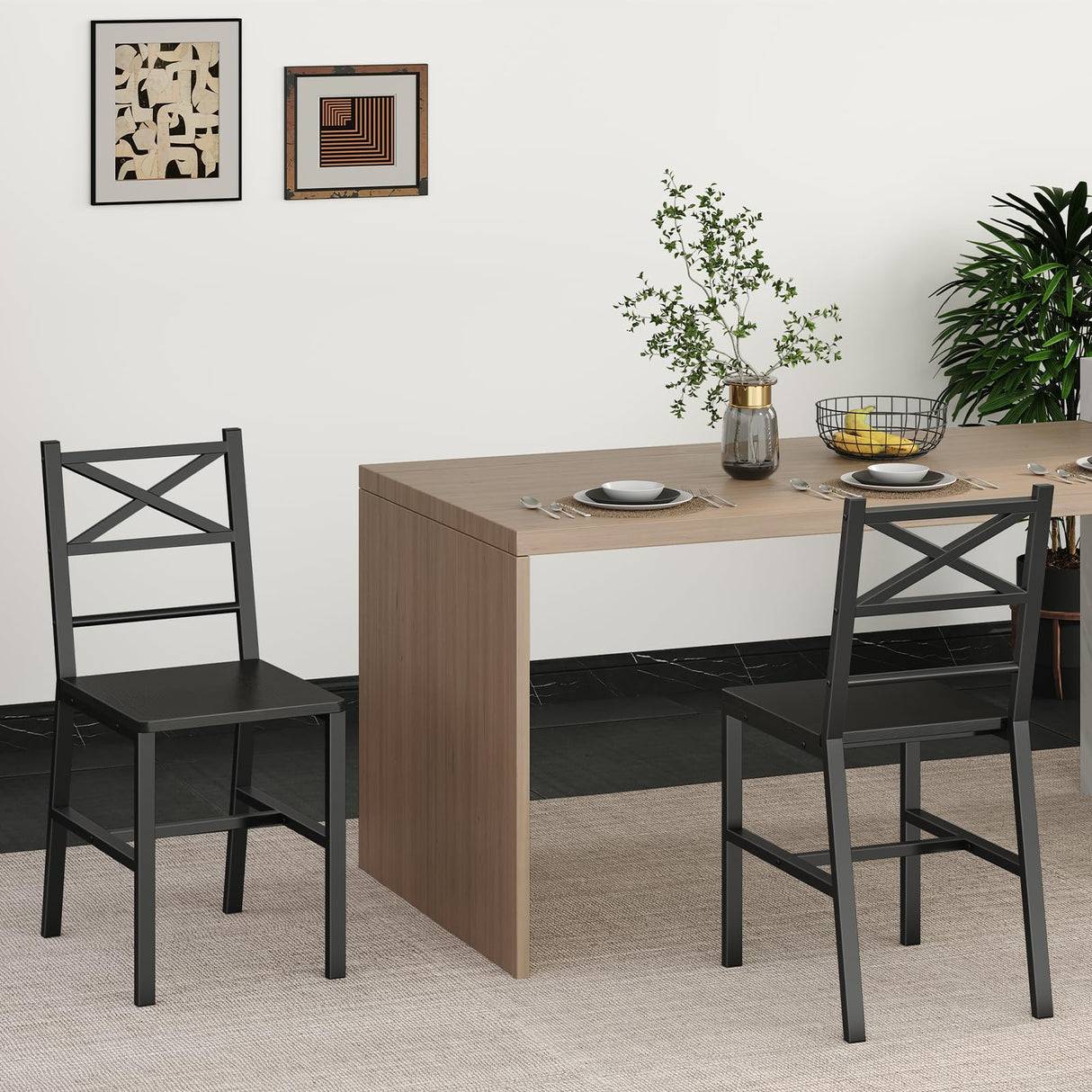 MAHANCRIS Dining Chair Set of 2, Rustic Wooden Kitchen Chairs with Backrest, Farmhouse Dining Chairs for Kitchen, Industrial Style Chair with Metal Frame, Easy Assembly, Black TBHB1001 MAHANCRIS