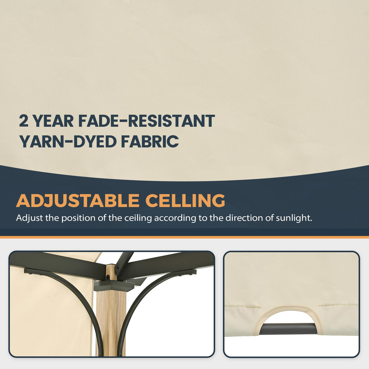 HAPPATIO 12' X 12' Outdoor Pergola with Sling Retractable Pergola Canopy, Wood-Like Aluminum Patio Pergola Shade Arched Pergola for Patio, Backyard, Garden,Poolside HAPPATIO