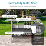 Tangkula Outdoor Wicker Bar Table, Patiojoy All Weather Patio Bar Height Table with 2 Metal Mesh Shelves & 2-Rail Steel Stemware Racks, Rattan Bar Counter Table for Backyard, Poolside (Mix Grey) Tangkula