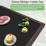 Trumbeak 10 Piece Outdoor Dining Set,Rattan Patio Conversation Set of 8 Chairs,Patio Dining Table and Chairs w/Cushions,Square Glass Tabletop,Umbrella Cutout for Patio,NavyBlue Trumbeak