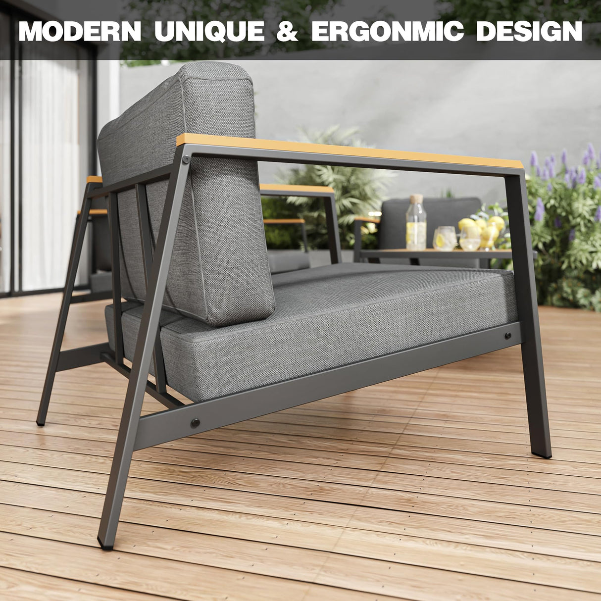 Vimstora 4 Pieces Aluminum Outdoor Patio Furniture Set with Thicken Cushions&Sturdy Table, Modern Patio Conversation Sets Sofa for Balcony, Garden, Deck & Porch Vimstora