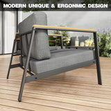 Vimstora 4 Pieces Aluminum Outdoor Patio Furniture Set with Thicken Cushions&Sturdy Table, Modern Patio Conversation Sets Sofa for Balcony, Garden, Deck & Porch Vimstora