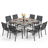 PHI VILLA 9 Pieces Patio Dining Table Set for 8, 60” Square Metal Wrought Iron Dining Table & Stackable Dining Chairs, Large Dining Furniture Set for Outdoor Deck, Yard, Porch PHI VILLA