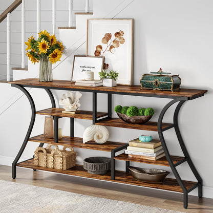 Tribesigns 70.9 Inch Extra Long Console Table, Industrial Narrow Sofa Table with Storage Shelves, 4 Tier Entryway Table Behind Couch for Hallway Foyer Living Room - WoodArtSupply