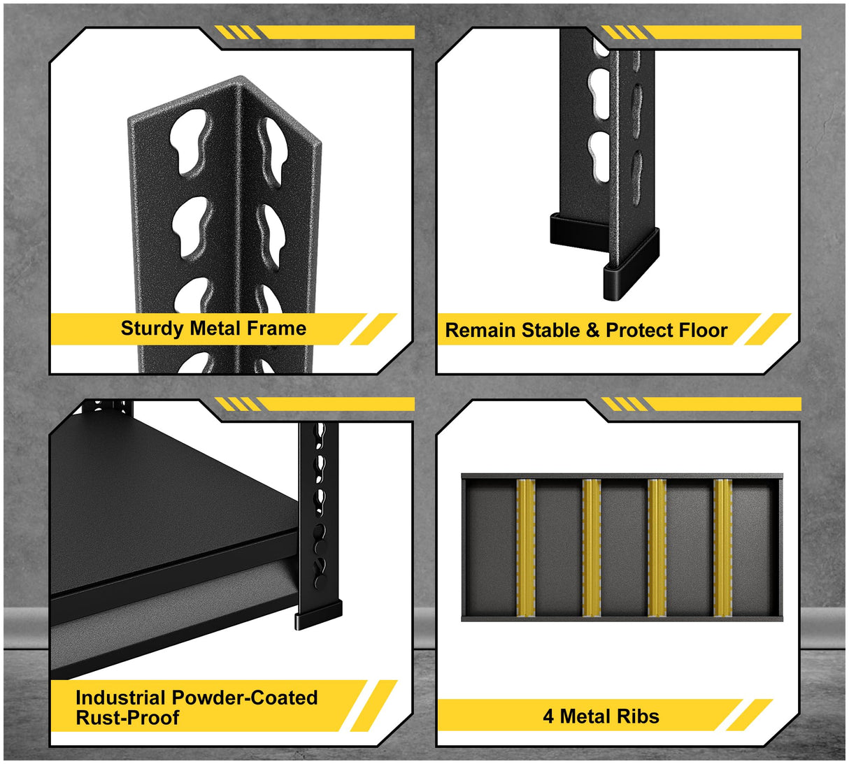 Rufokisa Metal Garage Shelving Heavy Duty，1530LBS Loads Garage Storage Shelves, 48”W 3-Tier Adjustable Storage Racks and Shelving Units for Garage Basement and Kitchen, 48”W x 18”D x 39”H,Black Rufokisa