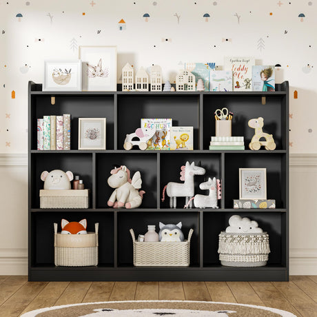 DIYART Black Bookshelf, Wood Bookcase with 3 Tier Open Shelves, 10-Cube Minimalist Storage Shelf for Living Room, Bedroom, 55.1" W x 42.5" H DIYART