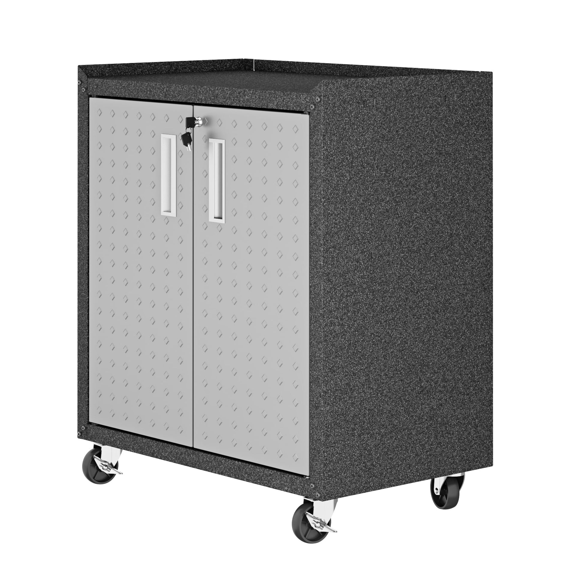 Manhattan Comfort Fortress Rolling 2 Door Garage Storage Cabinet, Black/Gray - WoodArtSupply