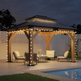 AMERLIFE 10x12 Wood Gazebo, Hardtop Gazebo with Spruce Frame and Aluminum Double Roof, Outdoor Pergola for Parties, Backyard, Patio, Lawns, Black + Natura Wood AMERLIFE