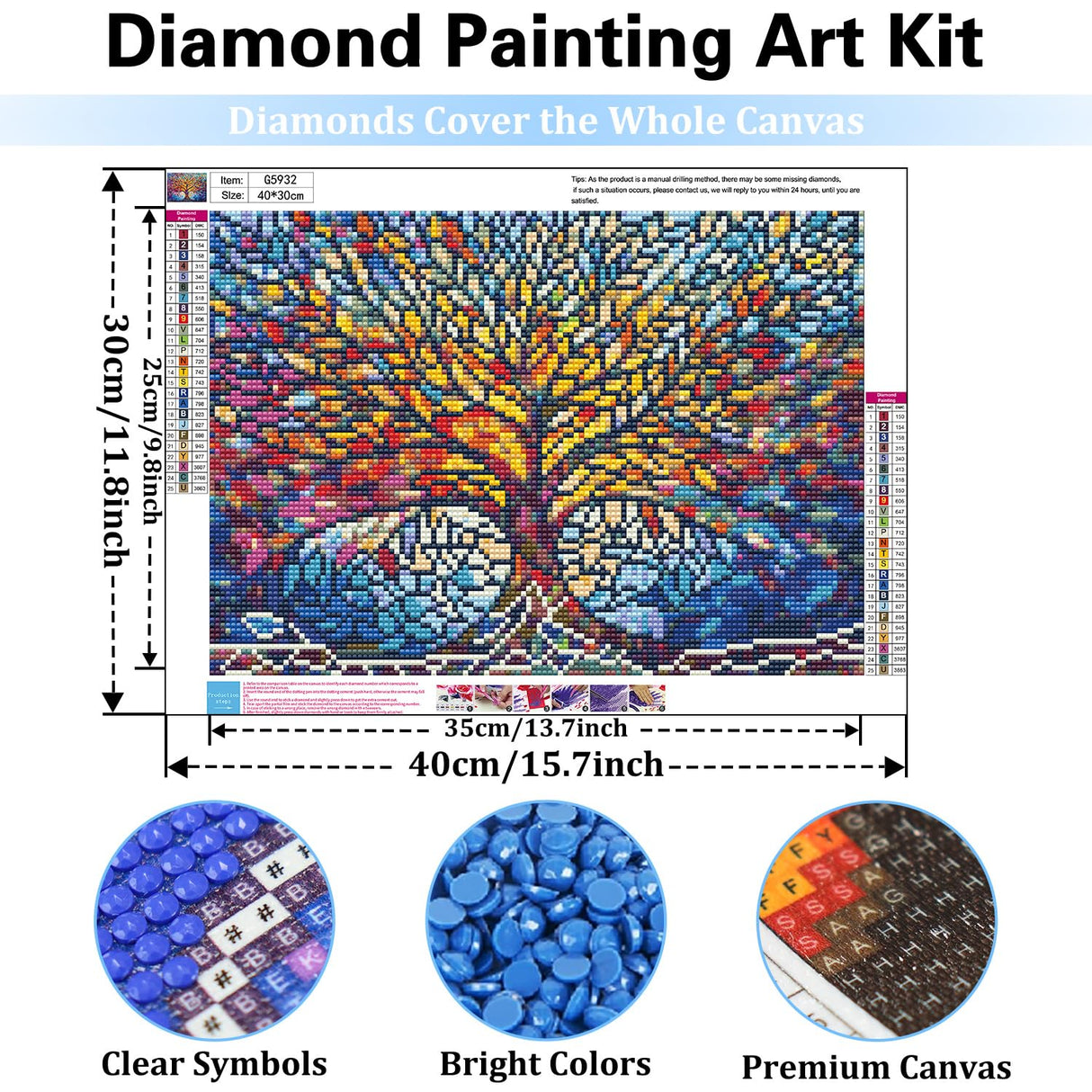 Tree Diamond Art Kits for Adults, Glass Style Diamond Painting Kits, Gem Art Kit for Gifts and Home Interior Decor 12x16 Inch Reivworl