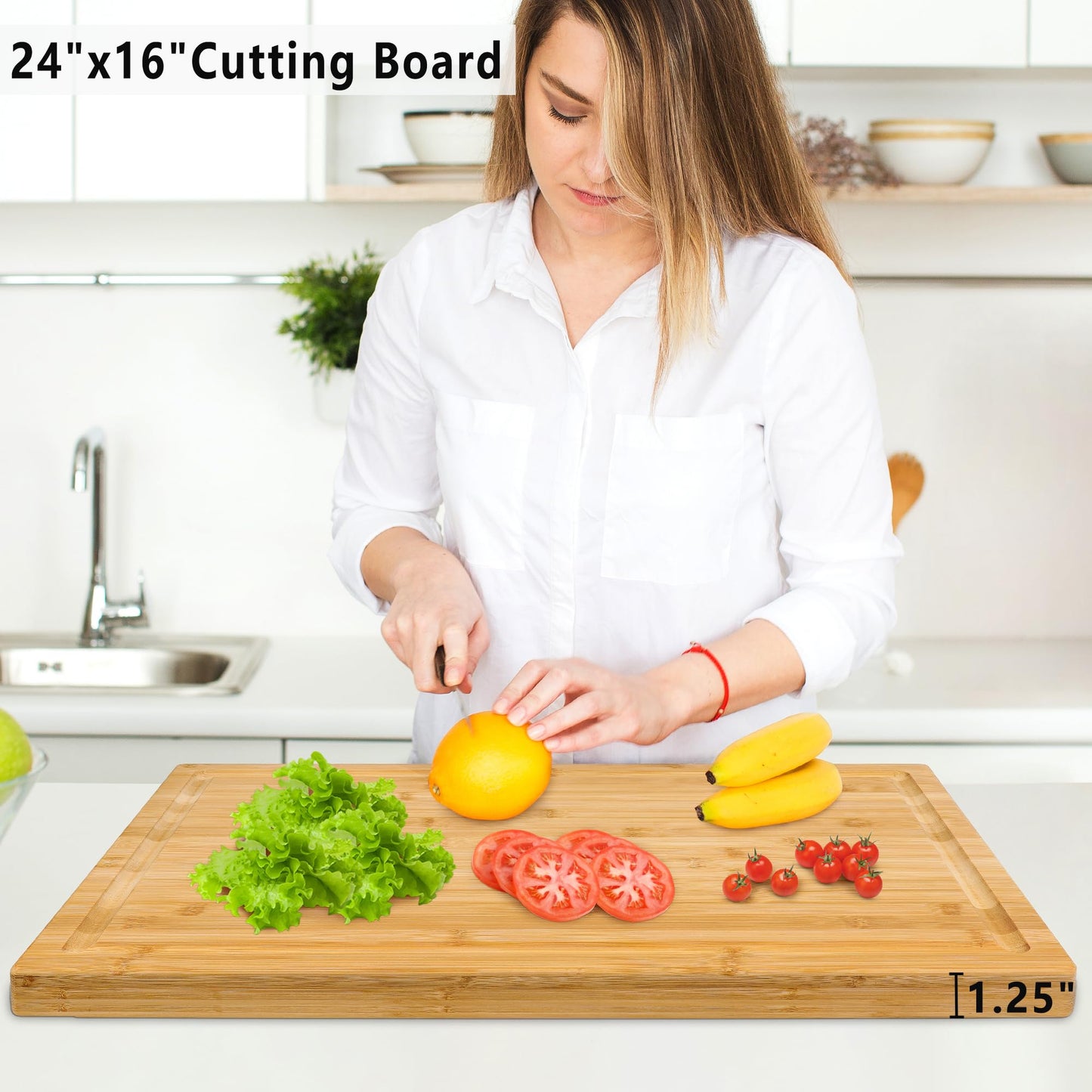 Extra Large XXXL Bamboo Cutting Board 24 x16 Inch, Largest Wooden Butcher Block for Turkey, Meat, Vegetables, BBQ, Over the Sink Chopping Board with