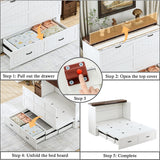 DalyLuxa Queen Size Multi-Functional Murphy Cabinet Bed with Charging Station, Farmhouse Queen Size Bed Frame with Drawer, Hidden Folding Murphy Bed Chest for Bedroom, Rustic White DalyLuxa